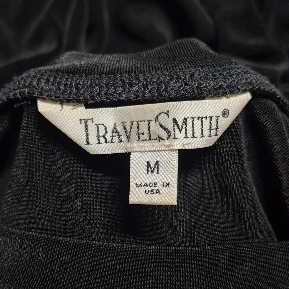 TravelSmith Womens Size M Black Empire Waist Ribbed‎ Midi Dress Short Sleeve
